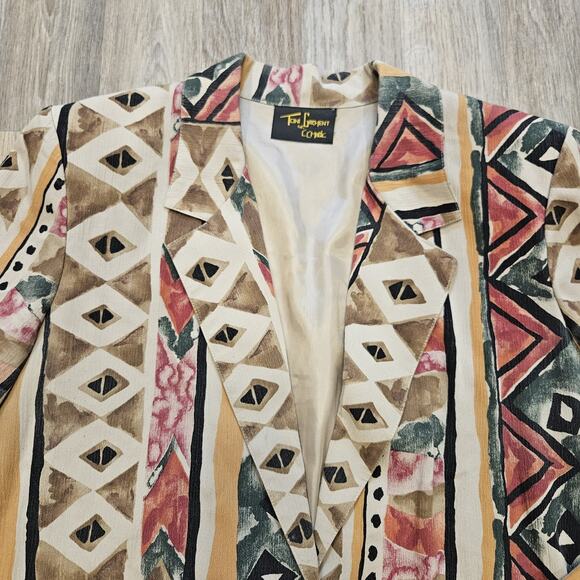 Vtg Aztec Geometric Blazer Womens XL Jacket Multicolor Wearable Art Southwestern - Picture 2 of 7